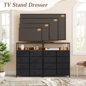 LYNCOHOME Dresser for Bedroom with 8 Drawers,Dressers & Chest of Drawers for Bedroom, Closet, Clothes, Storage Tower with Sturdy Steel Frame, Wood Top, Fabric Drawers