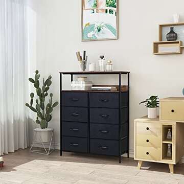 LYNCOHOME Dresser for Bedroom with 8 Drawers,Dressers & Chest of Drawers for Bedroom, Closet, Clothes, Storage Tower with Sturdy Steel Frame, Wood Top, Fabric Drawers