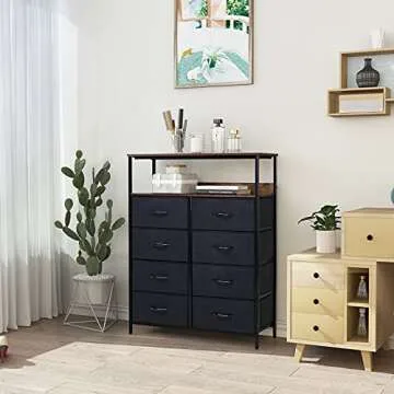 LYNCOHOME Dresser for Bedroom with 8 Drawers,Dressers & Chest of Drawers for Bedroom, Closet, Clothes, Storage Tower with Sturdy Steel Frame, Wood Top, Fabric Drawers