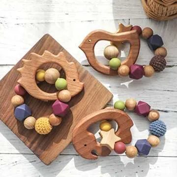 Eco-Friendly Wooden Hedgehog Teether for Infants