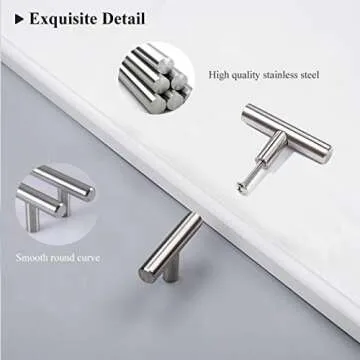Probrico Stainless Steel Modern Cabinet Drawer Handle Pulls Kitchen Cupboard T Bar Knobs and Pull Handles Brushed Nickel - Single Hole - 15Pack