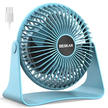 BESKAR USB Small Desk Fan, Portable Fans with 3 Speeds Strong Airflow, Quiet Operation and 360°Rota...