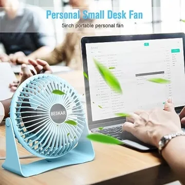 BESKAR USB Small Desk Fan - Portable, Quiet, 3 Speed Airflow