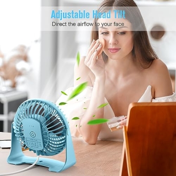 BESKAR USB Small Desk Fan - Portable, Quiet, 3 Speed Airflow