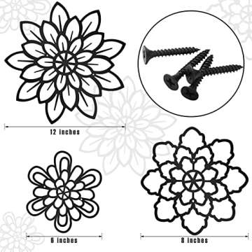 Moxweyeni 3 Pieces Metal Flowers Wall Decoration, Metal Rustic Wall Art Farmhouse Multiple Floral Ha...