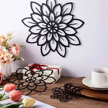 Moxweyeni 3 Pieces Metal Flowers Wall Decoration, Metal Rustic Wall Art Farmhouse Multiple Floral Hanging Decoration for Bathroom Home Office(Black)