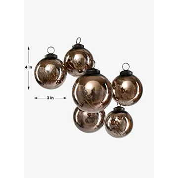 Antique Bronze Glass Christmas Ornaments Set of Six