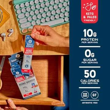 Bare Bones Bone Broth Instant Powdered Mix, Variety Pack, 8 Chicken and 8 Beef, 15g Sticks, 10g Protein, Keto & Paleo Friendly Bone Broth Packets, 16 Total Servings