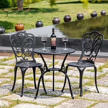 Withniture Outdoor Bistro Set 3 Piece Patio Bistro Set, Cast Aluminum Bistro Table and Chairs Set of...