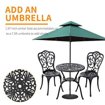 Withniture Outdoor Bistro Set 3 Piece Patio Bistro Set, Cast Aluminum Bistro Table and Chairs Set of 2, Small Patio Table Set for Porch, Black