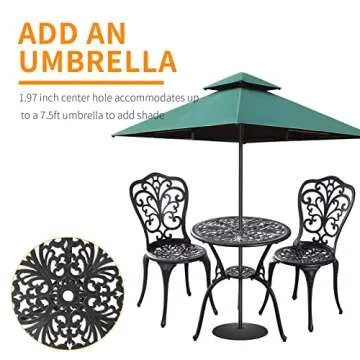 Withniture Outdoor Bistro Set 3 Piece Patio Bistro Set, Cast Aluminum Bistro Table and Chairs Set of 2, Small Patio Table Set for Porch, Black