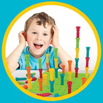 PlayMonster Lauri Deluxe Tall-Stackers - Pegs & Pegboard Set, Multi, Model: 2446, 2-5/8 H in
