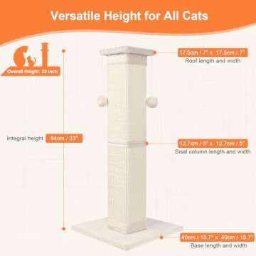 SOCATER Cat Scratching Post 33 Inch Nature Sisal Cat Scratch Post for Indoor Cats, Large Cat Scratch...