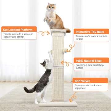 SOCATER Cat Scratching Post 33 Inch Nature Sisal Cat Scratch Post for Indoor Cats, Large Cat Scratcher Protect Your Furniture, for All Breeds