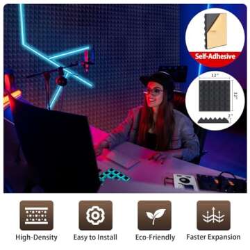 AUSLET 6 Pack Sound Proof Foam Panels - 2" X 12" X 12" Pyramid Acoustic Foam with Self-Adhesive