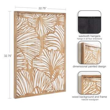 Kate and Laurel Sago Modern Decorative Wood Art Plaque, 23 x 33, White and Rustic Brown, Painted Woo...