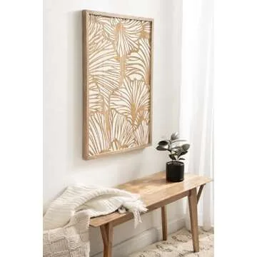 Kate and Laurel Sago Modern Decorative Wood Art Plaque, 23 x 33, White and Rustic Brown, Painted Wood Floral Wall Art with Dimensional Design for Living Room Decor