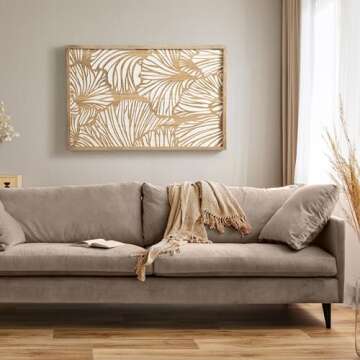 Kate and Laurel Sago Modern Decorative Wood Art Plaque, 23 x 33, White and Rustic Brown, Painted Wood Floral Wall Art with Dimensional Design for Living Room Decor