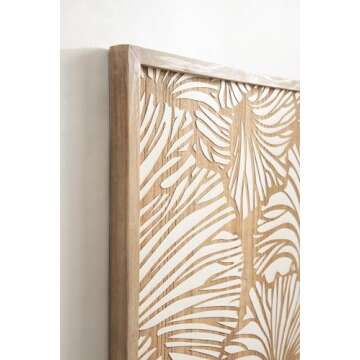 Kate and Laurel Sago Modern Decorative Wood Art Plaque, 23 x 33, White and Rustic Brown, Painted Wood Floral Wall Art with Dimensional Design for Living Room Decor