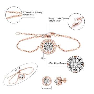 TENGTENGFIT Wedding Jewelry Set for Bride Cubic Zirconia Jewelry Set for Wedding Day 14K Rose Gold P...