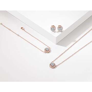 TENGTENGFIT Wedding Jewelry Set for Bride Cubic Zirconia Jewelry Set for Wedding Day 14K Rose Gold Plated Jewelry Sets Bridesmaid Flower Bridal Prom Jewelry Sets