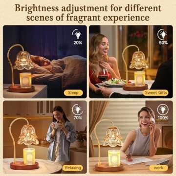 Flower Candle Warmer Lamp Gold with 2*50W Bulbs, Candle Warmer Lamp with timer, Flower Candle Warmer Lamp Dimmable, Wax Melt Warmer Electric Candle Warmer Lamp, Candle Wax Warmer Light Christmas Gifts