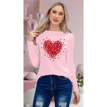 PECHAR Heart Graphic Valentines Shirt for Women Long Sleeve Tops