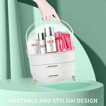 Zglori Makeup Organizer - Cosmetics & Skincare Storage Box with Lid & Drawers, Water & Dust Free, Vanity Organizer for Dresser, Countertop, Bathroom (WHITE)