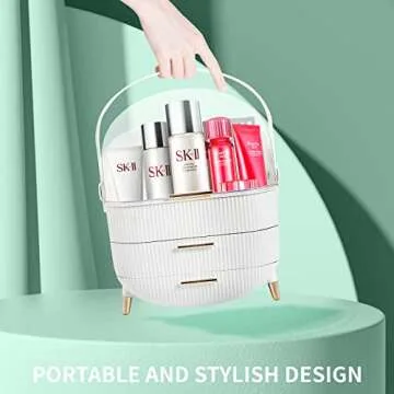Zglori Makeup Organizer - Cosmetics & Skincare Storage Box with Lid & Drawers, Water & Dust Free, Vanity Organizer for Dresser, Countertop, Bathroom (WHITE)