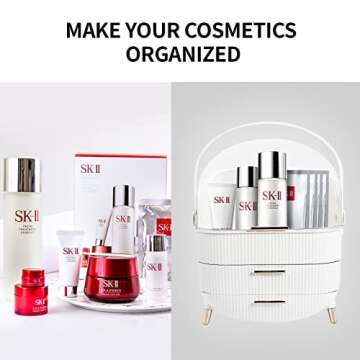 Zglori Makeup Organizer - Cosmetics & Skincare Storage Box with Lid & Drawers, Water & Dust Free, Vanity Organizer for Dresser, Countertop, Bathroom (WHITE)