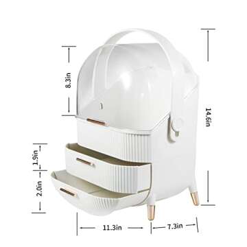 Zglori Makeup Organizer - Cosmetics & Skincare Storage Box with Lid & Drawers, Water & Dust Free, Vanity Organizer for Dresser, Countertop, Bathroom (WHITE)