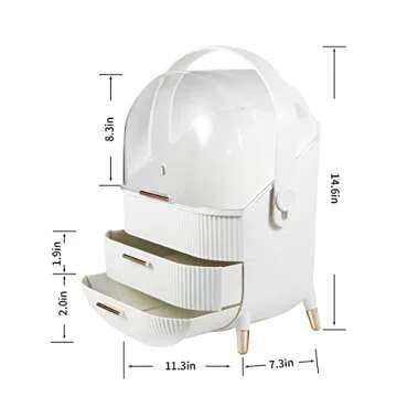 Zglori Makeup Organizer - Cosmetics & Skincare Storage Box with Lid & Drawers, Water & Dust Free, Vanity Organizer for Dresser, Countertop, Bathroom (WHITE)