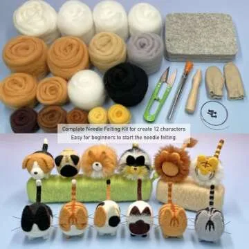 Truslin Needle Felting Kit, DIY Crafts for Adults Women, Hobby Kit with Felting Supplies,Felting Needles, Felting Wool and Tools for Beginners, Adult Craft Kits, Faceless Animals 12pcs