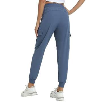Womens Cargo Pants with Pocket Quick Dry Workout Athletic Joggers Drawstring Travel Casual Outdoor Camping Hiking Pants(Dusty Blue S)