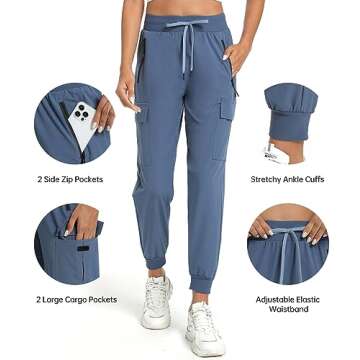 Womens Cargo Pants with Pocket Quick Dry Workout Athletic Joggers Drawstring Travel Casual Outdoor Camping Hiking Pants(Dusty Blue S)