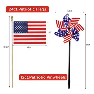 4th of July Decorations Outdoor - Memorial Day Decorations - 36 Patriotic Stars and Stripes Pinwheel...