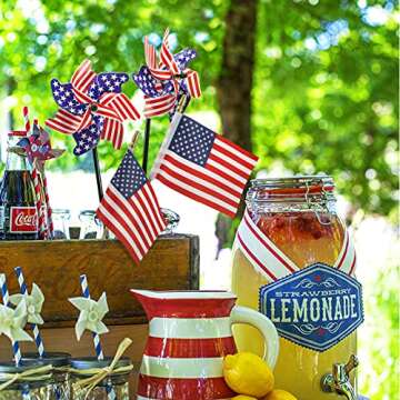 4th of July Decorations Outdoor - Memorial Day Decorations - 36 Patriotic Stars and Stripes Pinwheels & Flags, Fourth of July Decor for Independence Day Parade Table Party Supplies Home Yard Garden