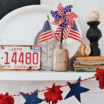 4th of July Decorations Outdoor - Memorial Day Decorations - 36 Patriotic Stars and Stripes Pinwheels & Flags, Fourth of July Decor for Independence Day Parade Table Party Supplies Home Yard Garden