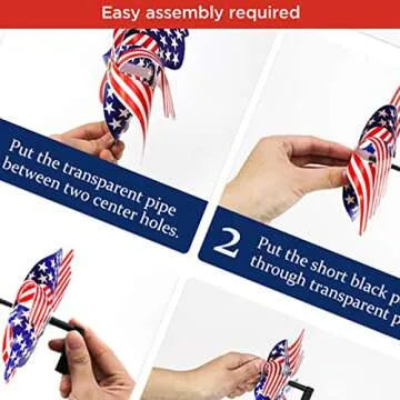 4th of July Decorations Outdoor - Memorial Day Decorations - 36 Patriotic Stars and Stripes Pinwheels & Flags, Fourth of July Decor for Independence Day Parade Table Party Supplies Home Yard Garden