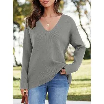 Imily Bela Stylish Deep V Neck Oversized Sweater for Women