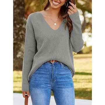 Imily Bela Stylish Deep V Neck Oversized Sweater for Women