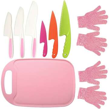 Kids Safe Knife Set with Gloves & Board – Cooking Fun!