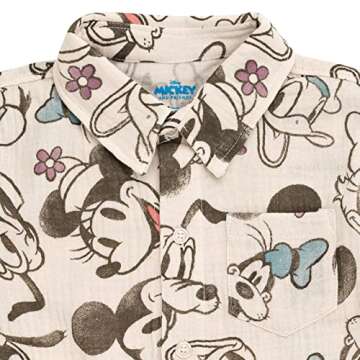 Disney Mickey Goofy Donald Duck Toddler Boys Cotton Gauze Button Down Dress Shirt and Shorts Outfit Set 2T