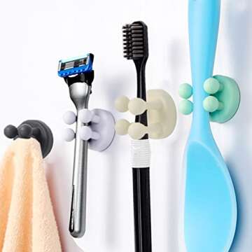 PIMUWPU Silicone Shower Holders, Waterproof self Adhesive Hook for Toothbrush Razor and Small Items, Multi-Function Hooks for Kitchen Office and Bathroom(Black)