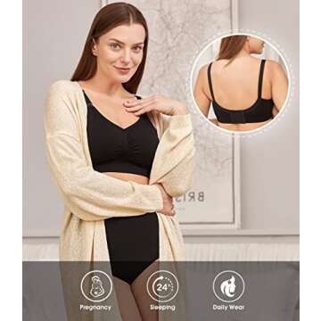 HOFISH 3PACK Full Bust Seamless Nursing Maternity Bras 3Pack Black,Grey,Elegant Pink X-Large