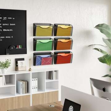 MINDEPOT 3 Pack Mesh Hanging Wall File Holders, Vertical Mounted File Holder, Wall Basket Mail Organizer for Office, Home and School