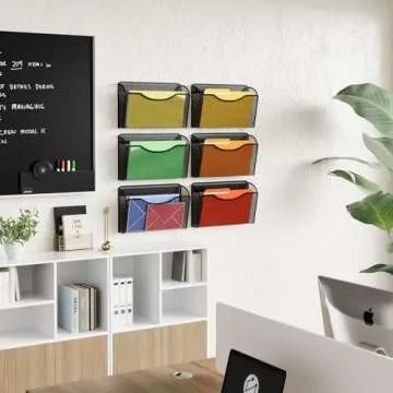 MINDEPOT 3 Pack Mesh Hanging Wall File Holders, Vertical Mounted File Holder, Wall Basket Mail Organizer for Office, Home and School