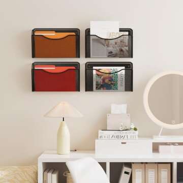 MINDEPOT 3 Pack Mesh Hanging Wall File Holders, Vertical Mounted File Holder, Wall Basket Mail Organizer for Office, Home and School