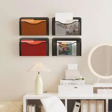 MINDEPOT 3 Pack Mesh Hanging Wall File Holders, Vertical Mounted File Holder, Wall Basket Mail Organizer for Office, Home and School