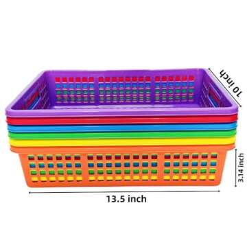 6 Pack Plastic Turn in Paper Trays for Classroom, Colorful Storage Bin Basket Organizers for School ...